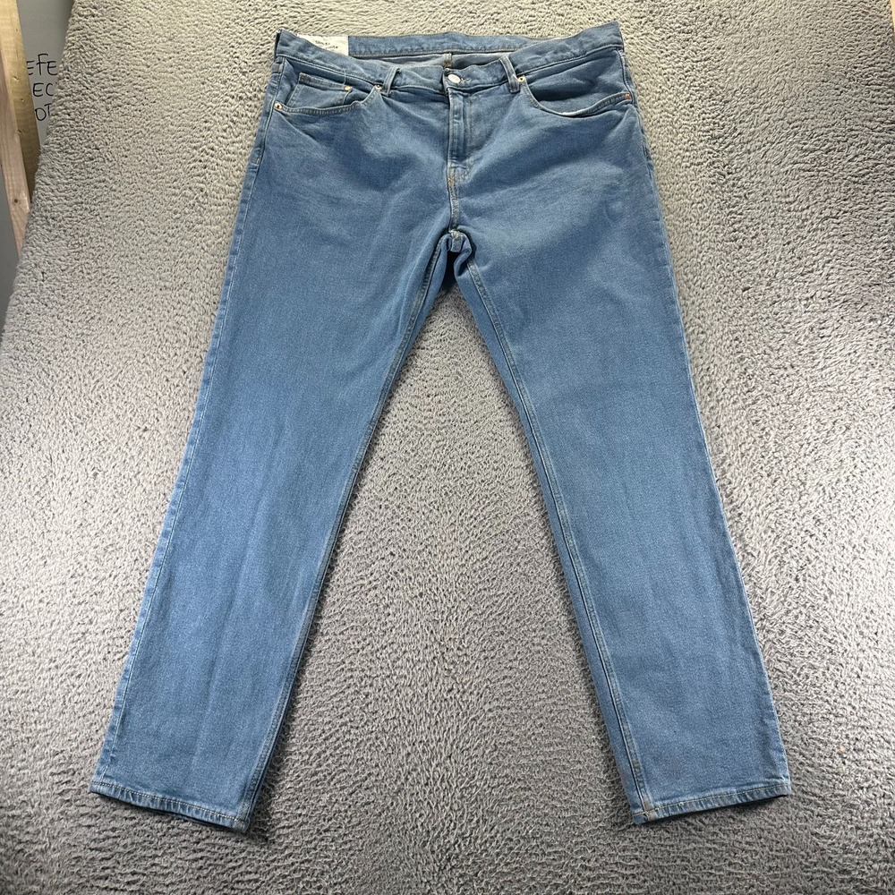 H&M Jeans Mens 40x32 Blue Cotton Denim Straight Slim‎ Fit Faded Stretch Workwear